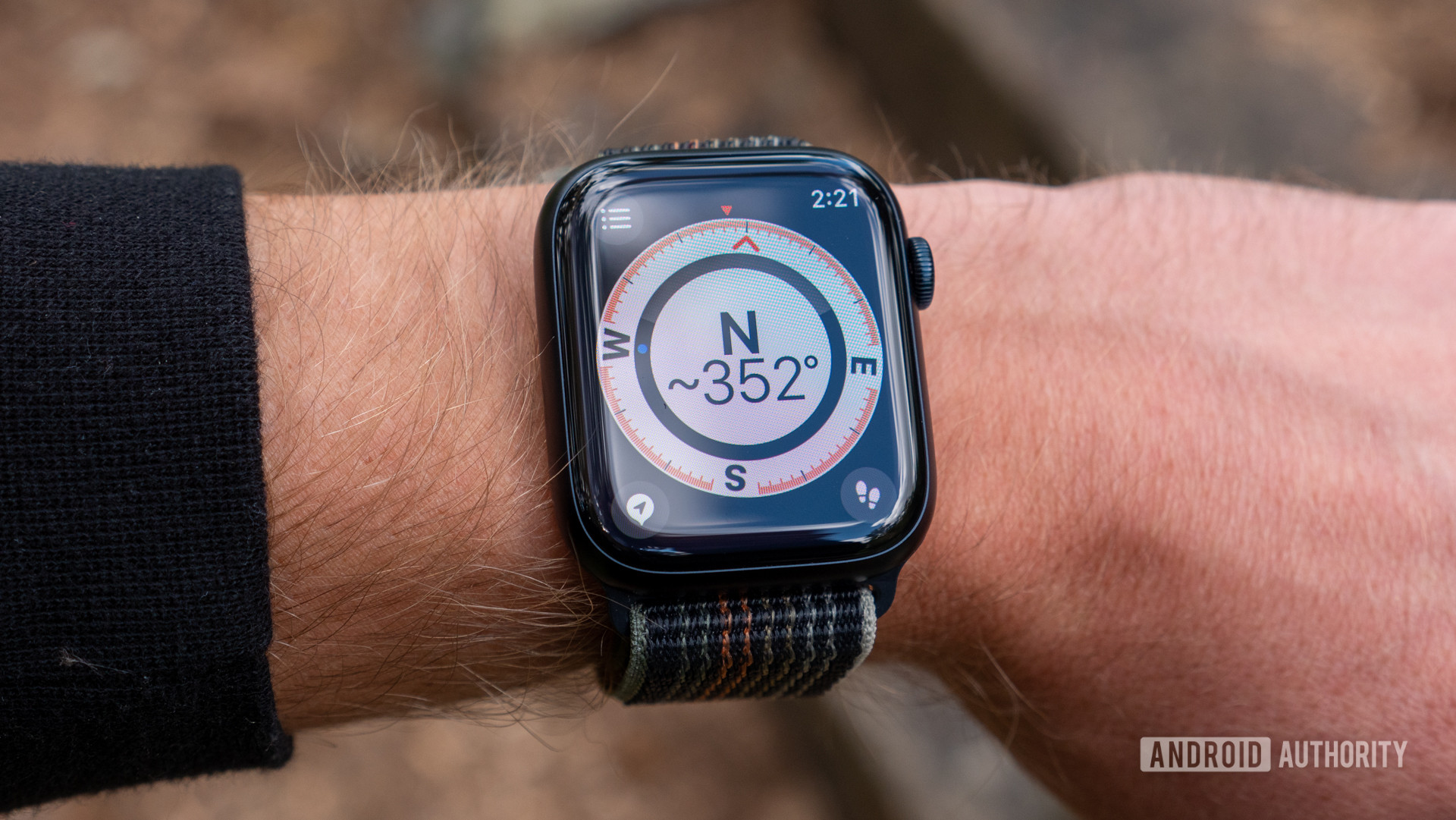 apple watch series 8 on wrist showing compass