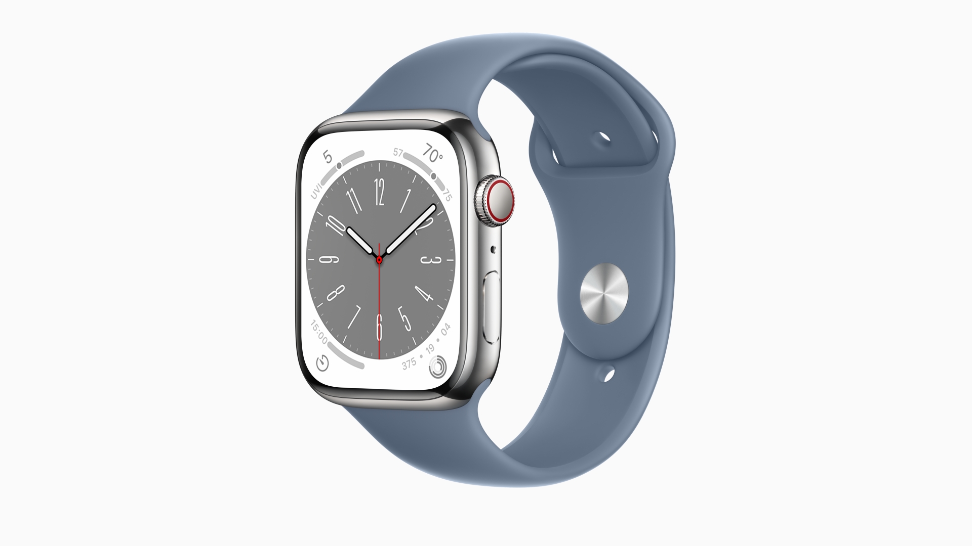 jam tangan apel seri 8 stainless steel pita biru perak