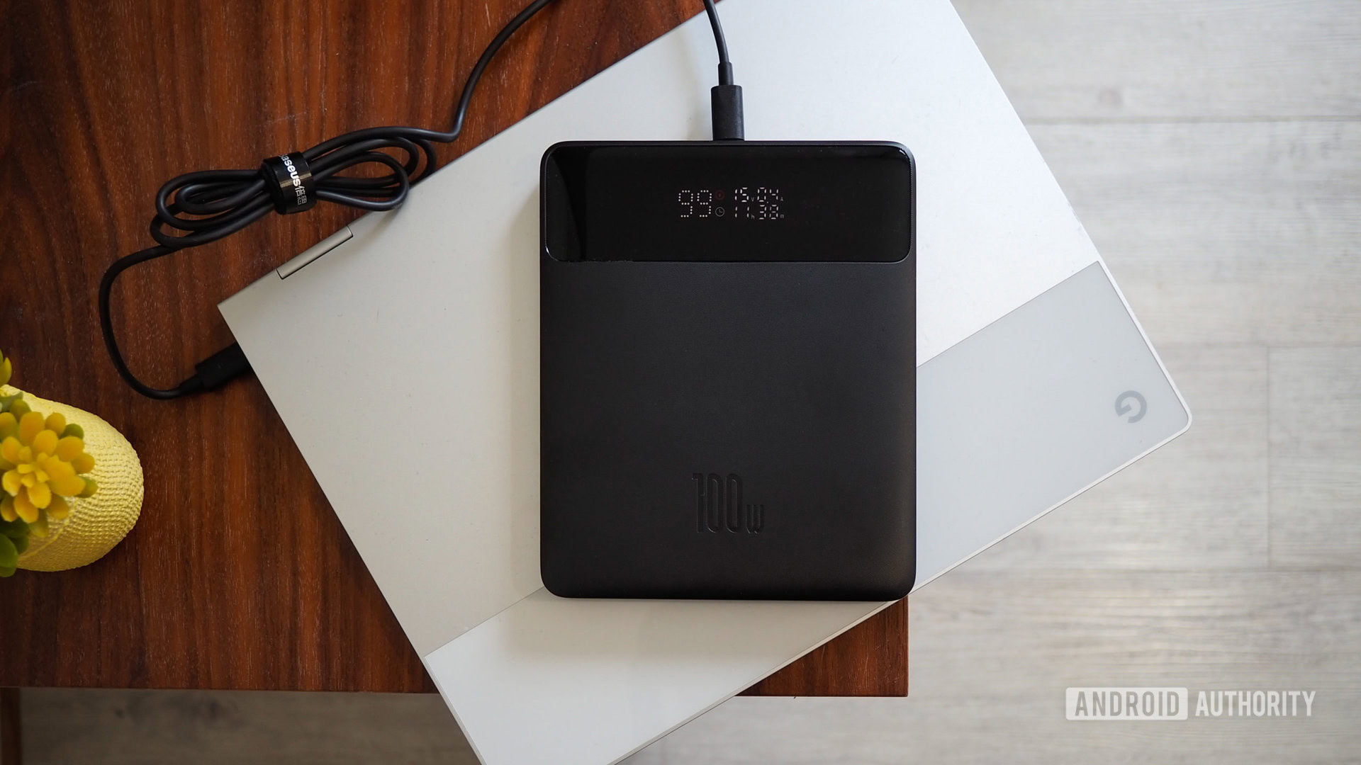 Baseus Blade 100W portable battery plugged into a Google Pixelbook