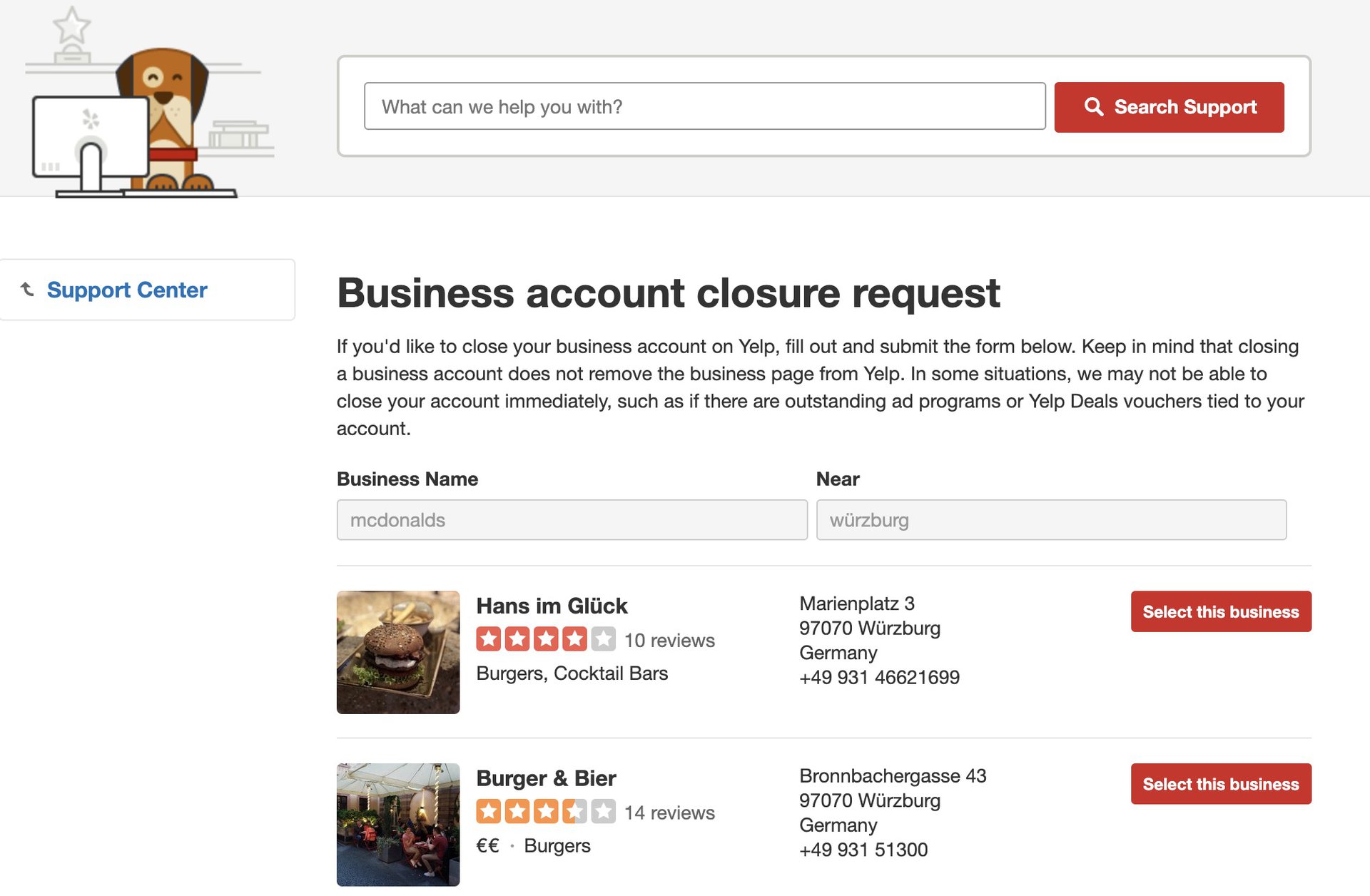 close yelp business account