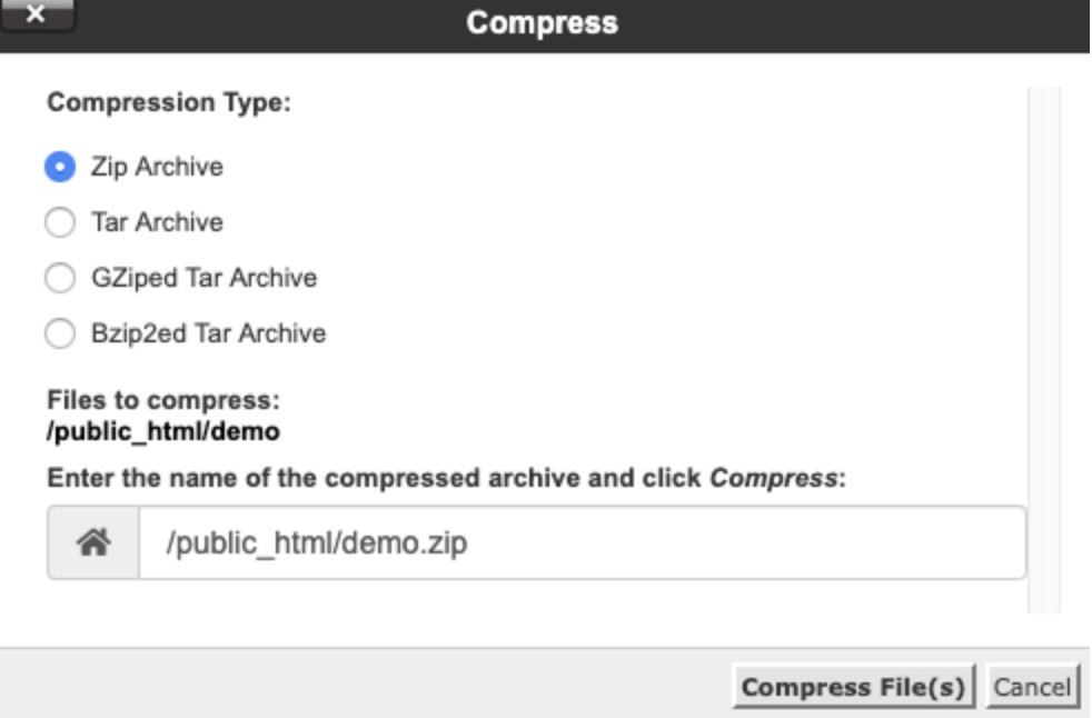 compress files cpanel
