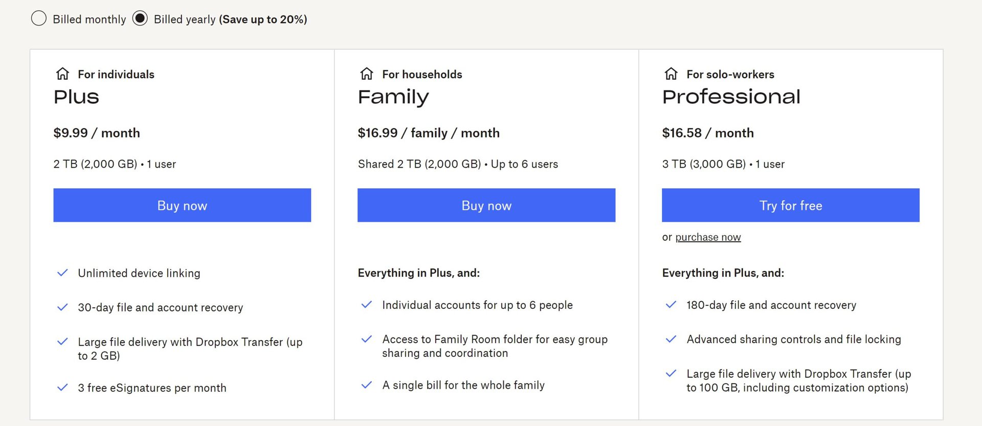 dropbox annual plans individual