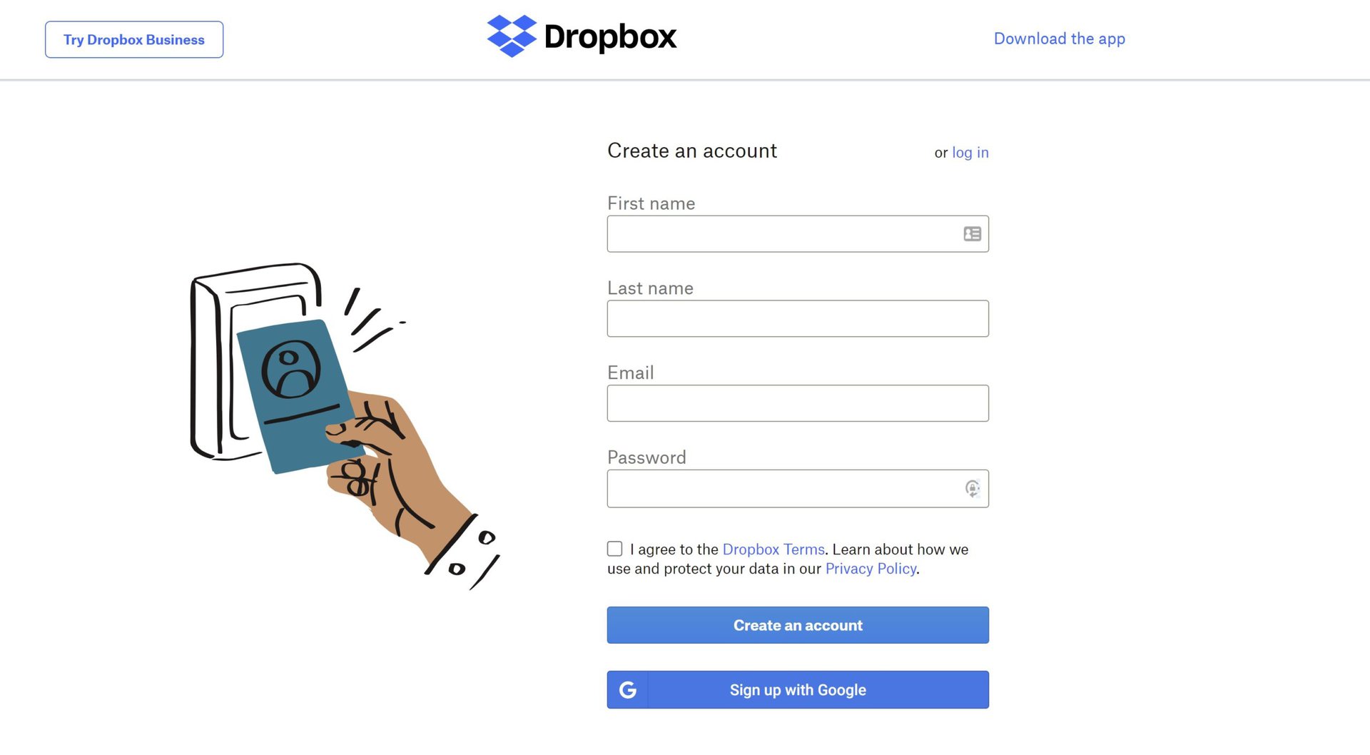 dropbox create account