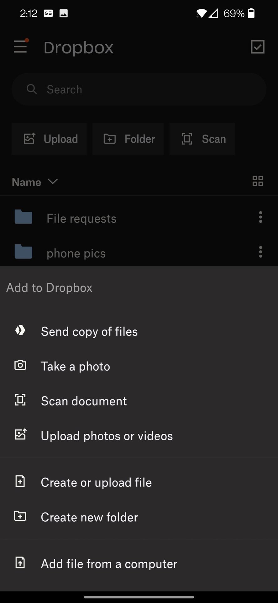 dropbox mobile create upload file 2