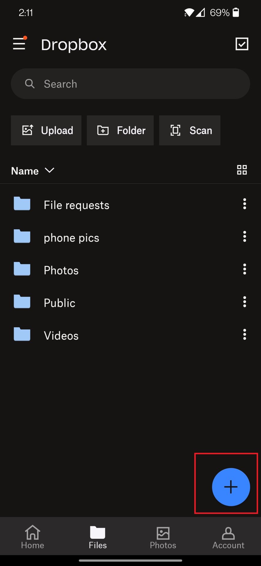 dropbox mobile create upload file