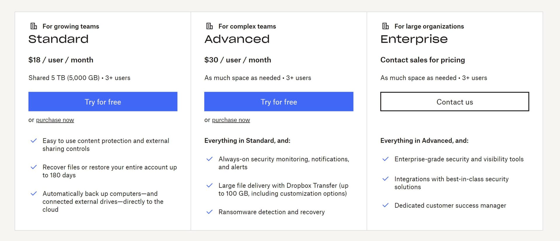 dropbox monthly plans teams