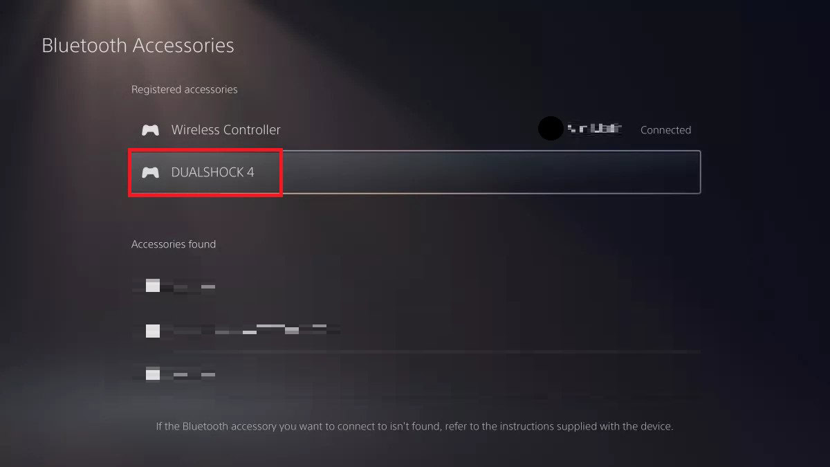 DualShock 4 Bluetooth accessory on PS5 menu