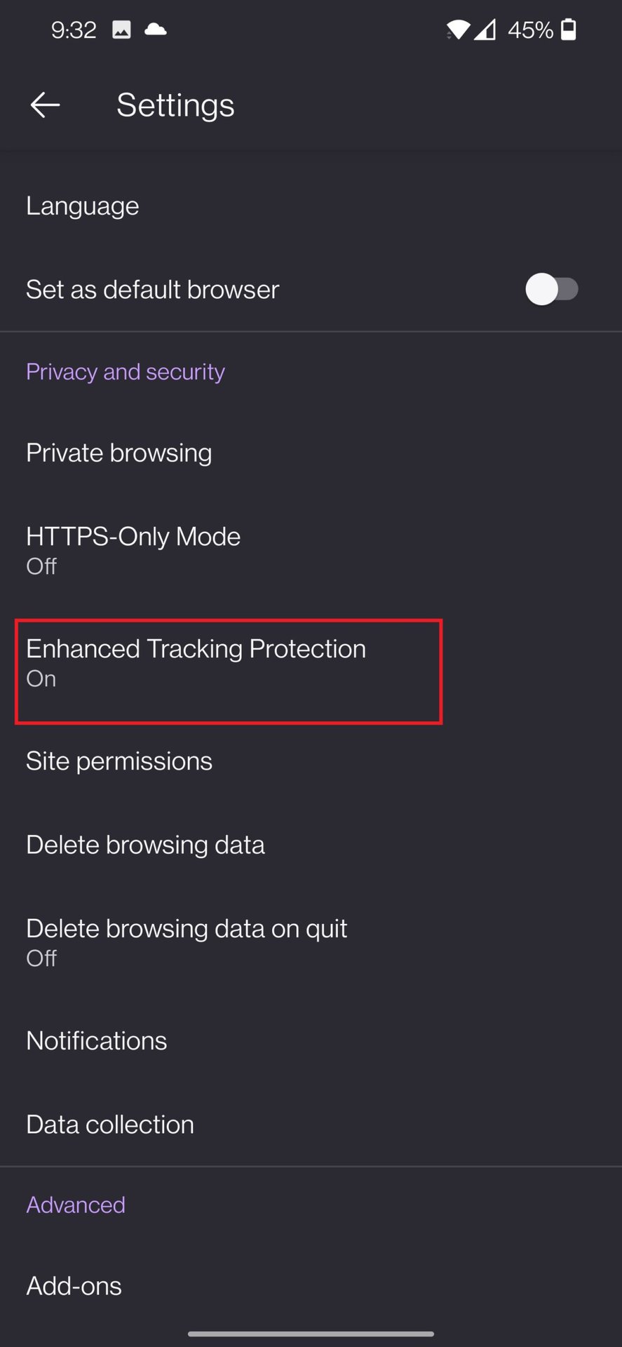 firefox mobile cookie settings