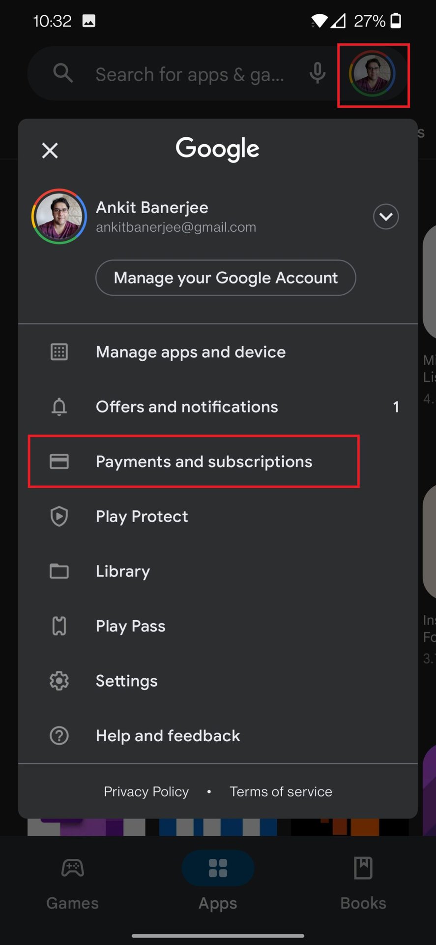google play store subscription settings