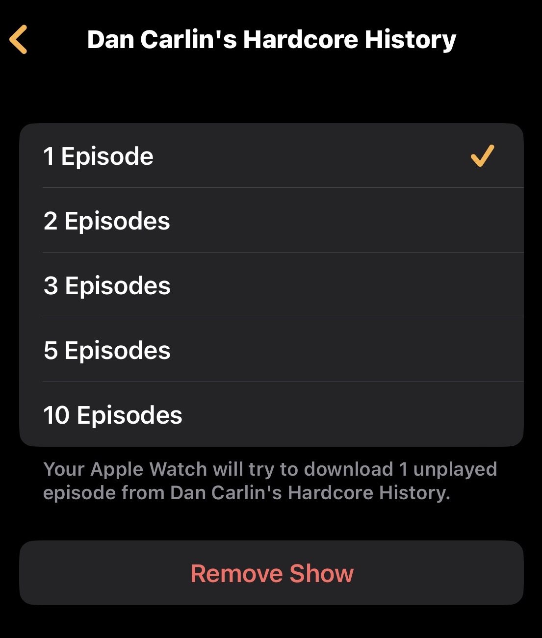 iOS Apple Watch Podcasts App Podcast Settings