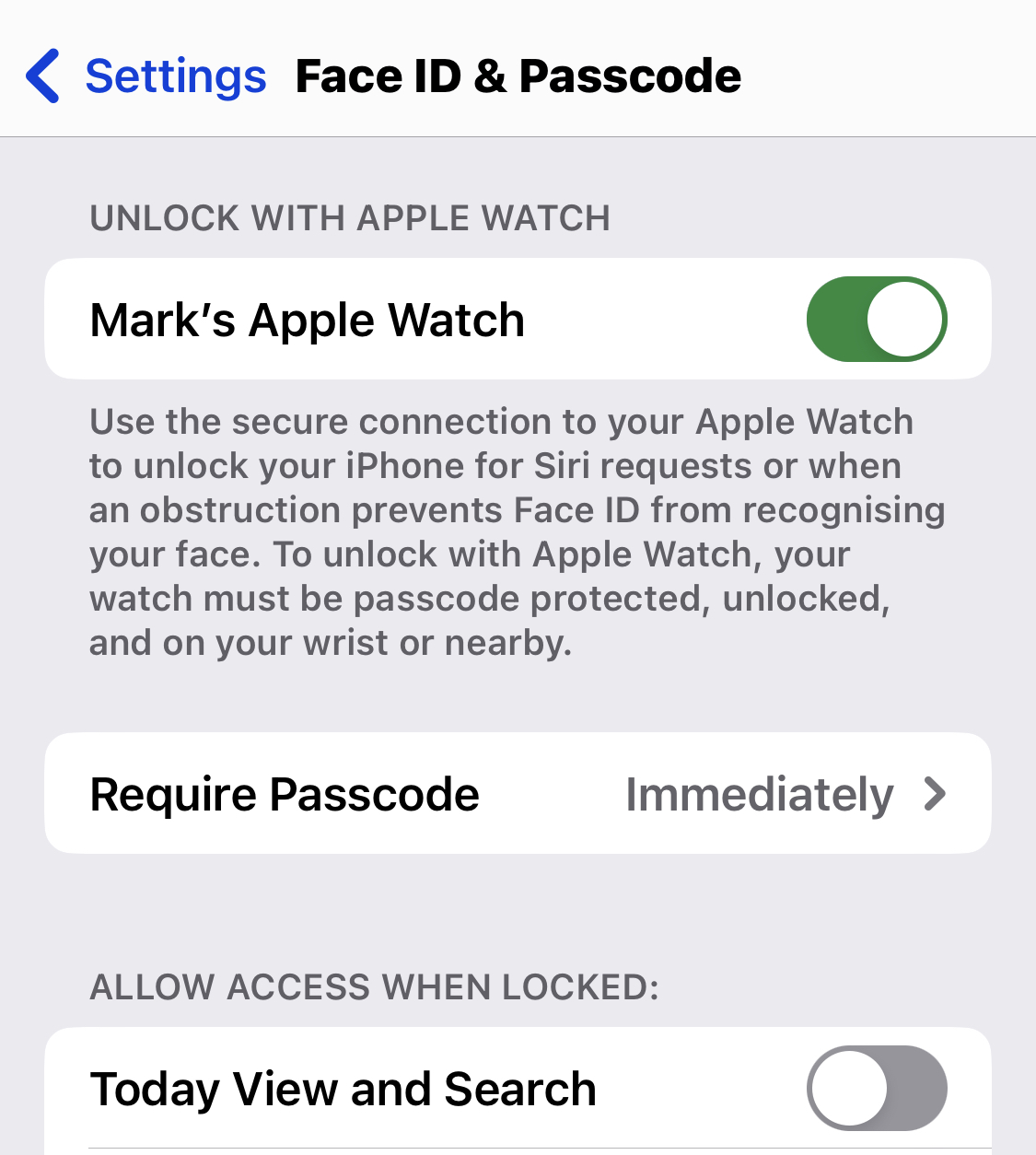 ios face id passcode apple watch