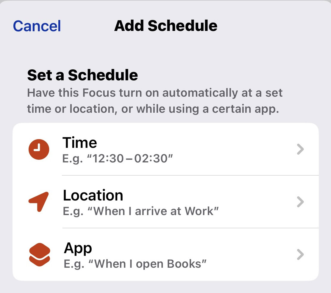 ios focus mode add conditions