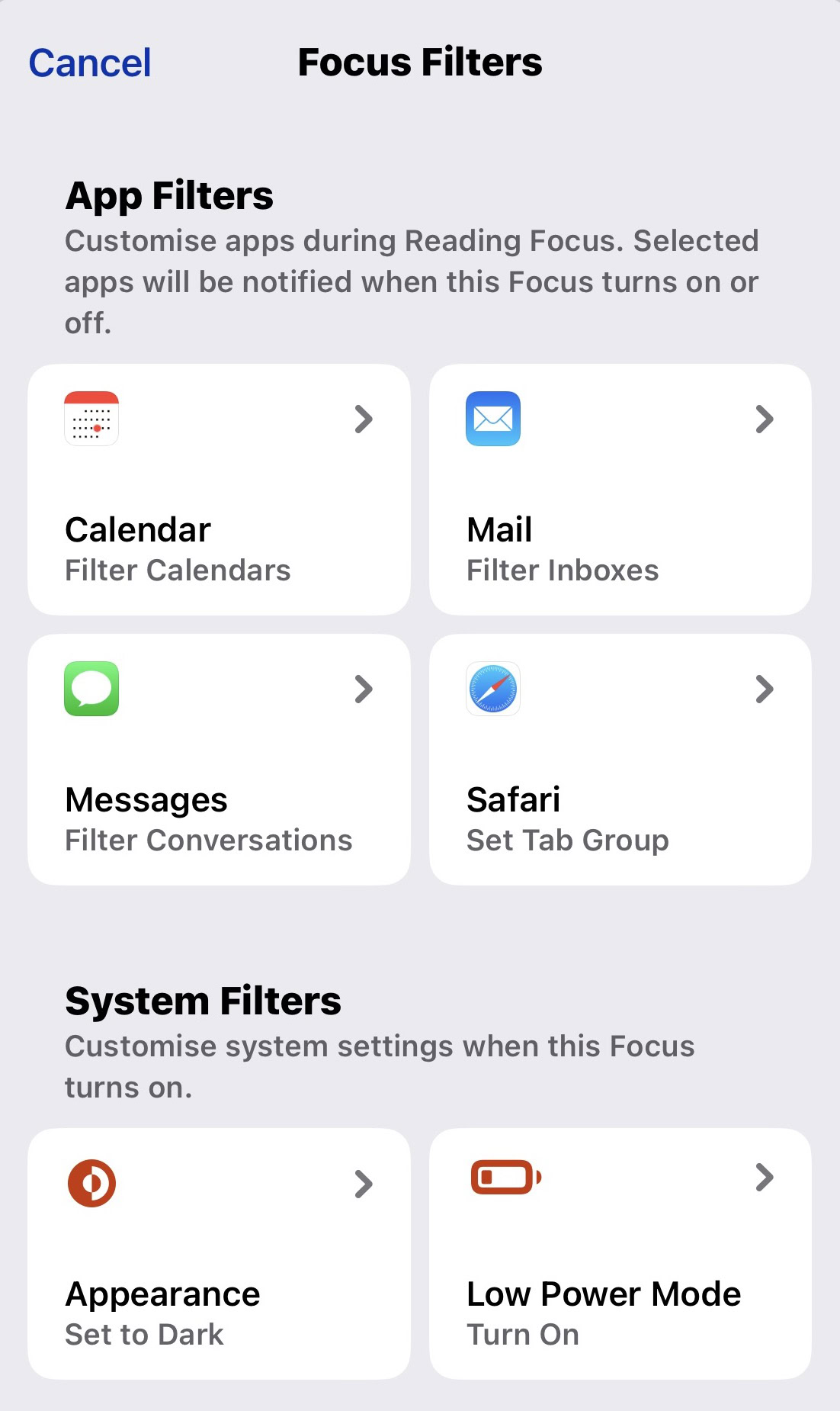 ios focus mode add filter