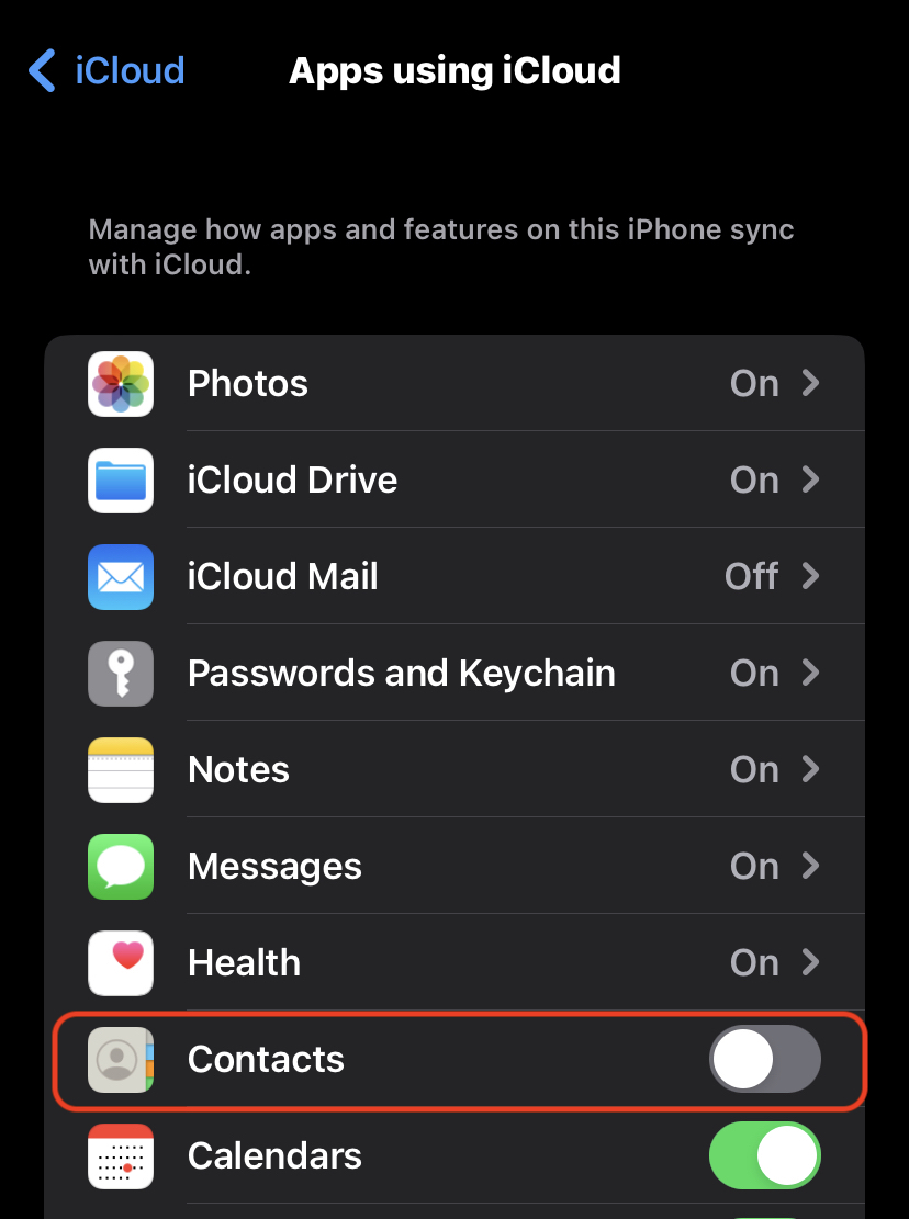 ios icloud contacts sync