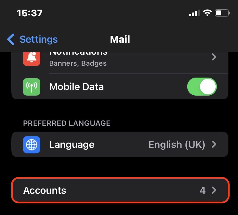 ios mail app accounts