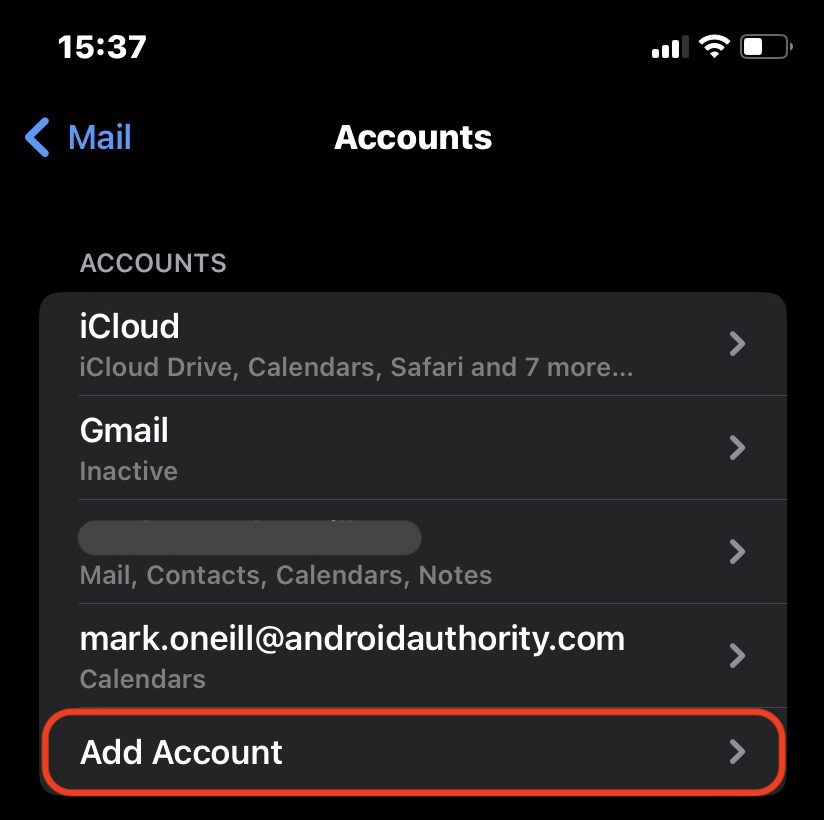 ios mail app add account