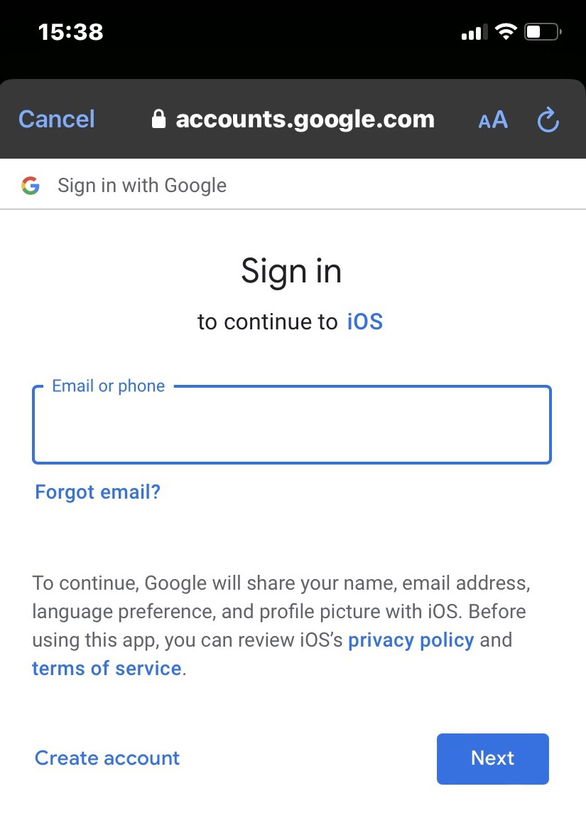 ios mail app login