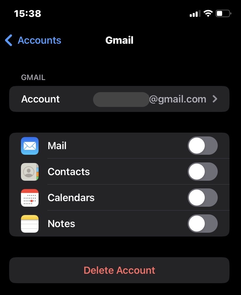 ios mail app toggle on email