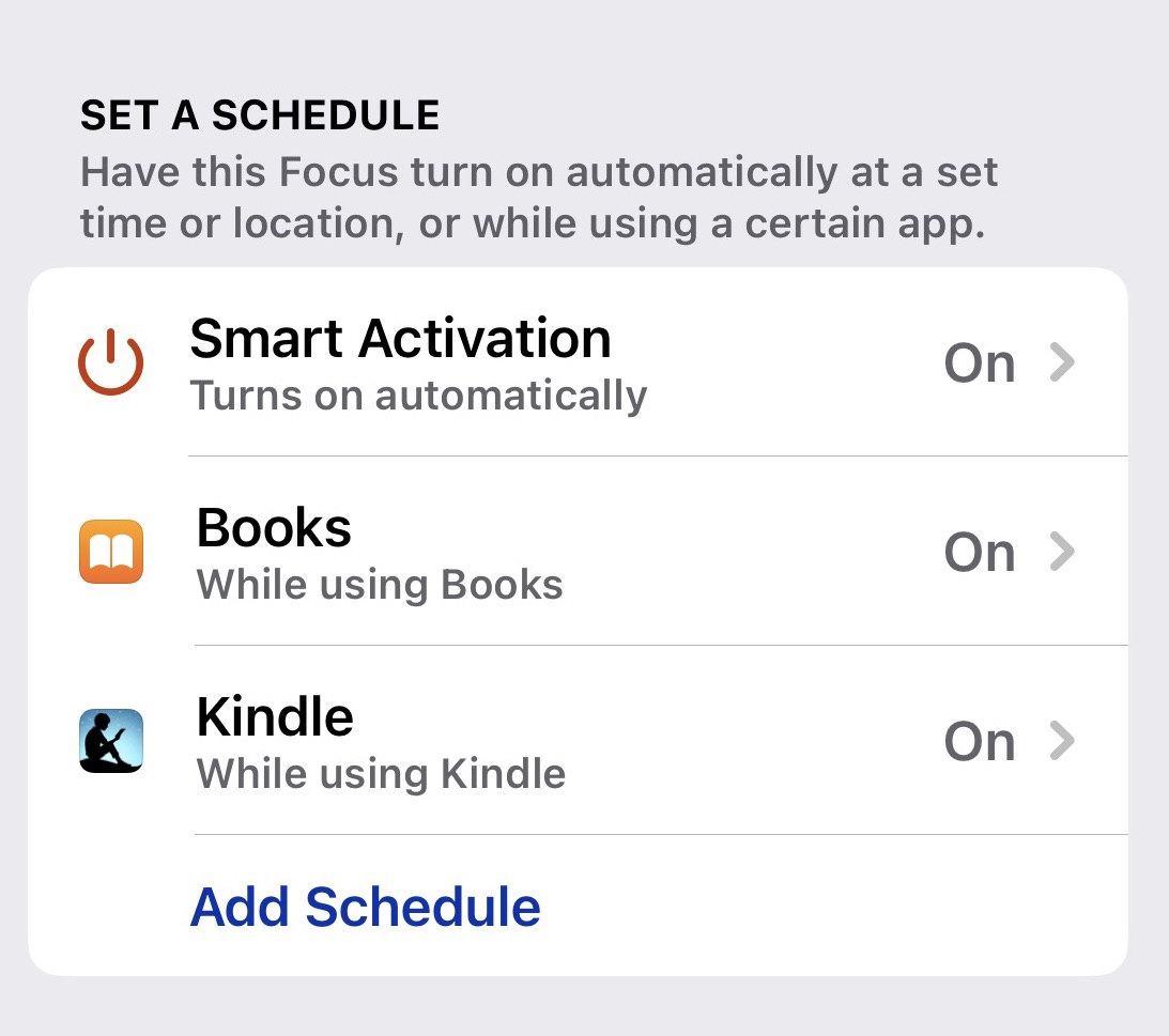 ios reading focus mode set schedule