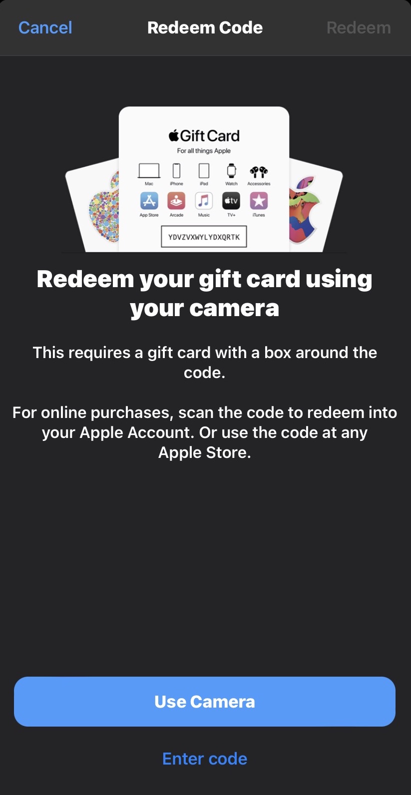 ios redeem apple gift card