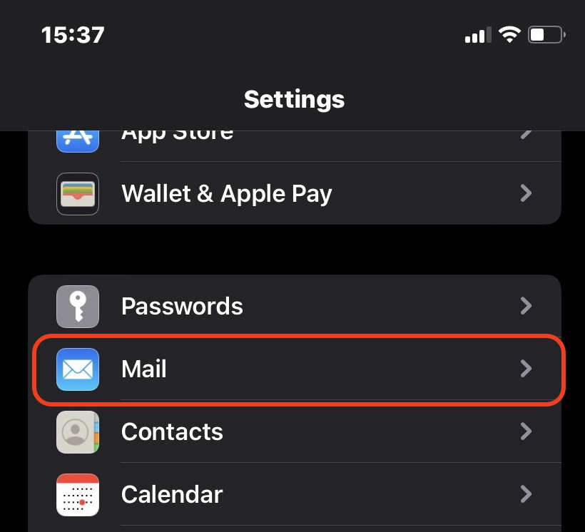 ios settings Mail app