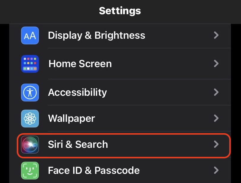 ios settings siri and search