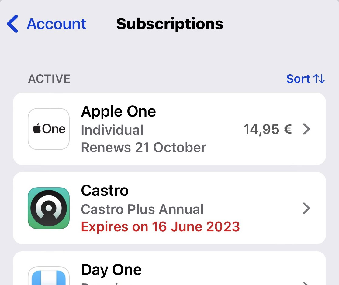 ios subscriptions list