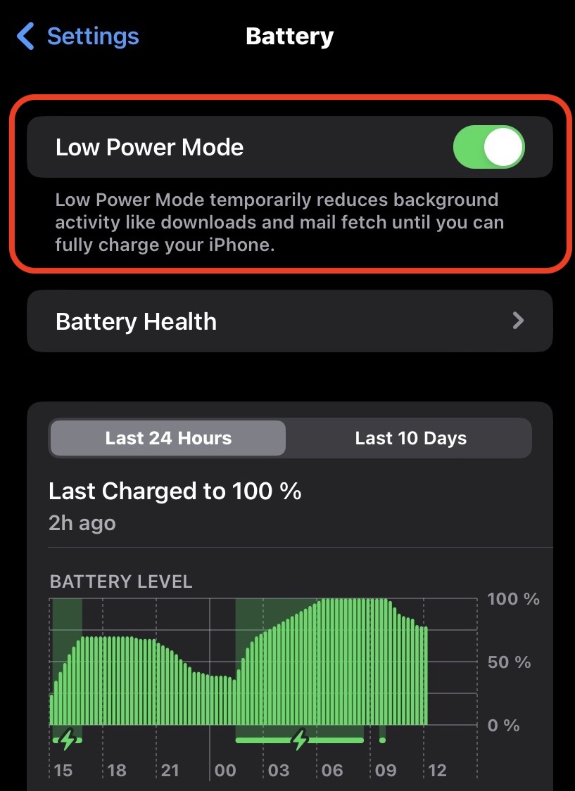 iphone battery low power mode