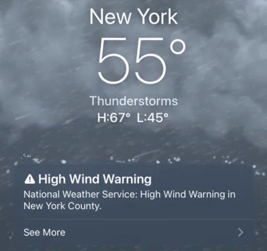 iphone extreme weather wind alert