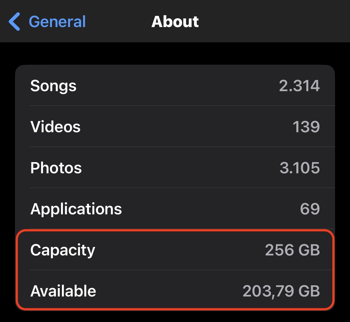 iphone storage capacity