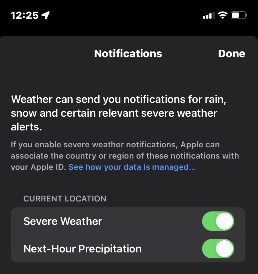 iphone weather toggle notifications