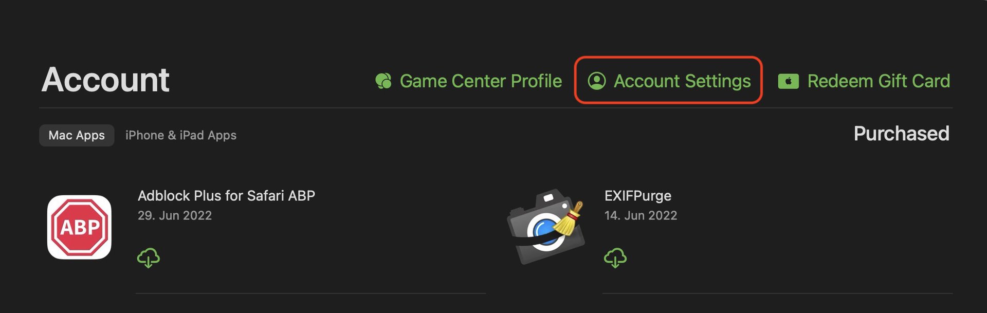 macos app store account settings