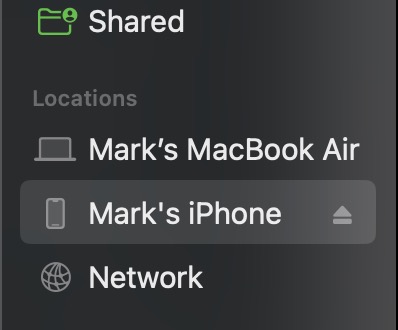 my iPhone in Mac Finder