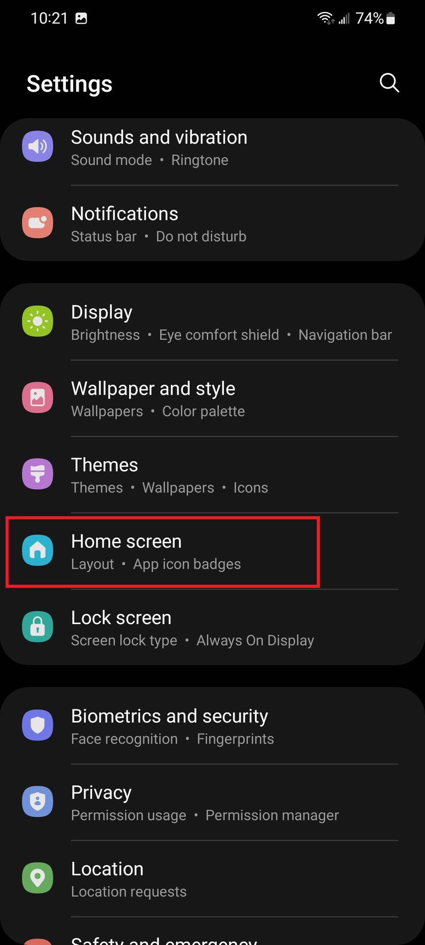 open home screen settings