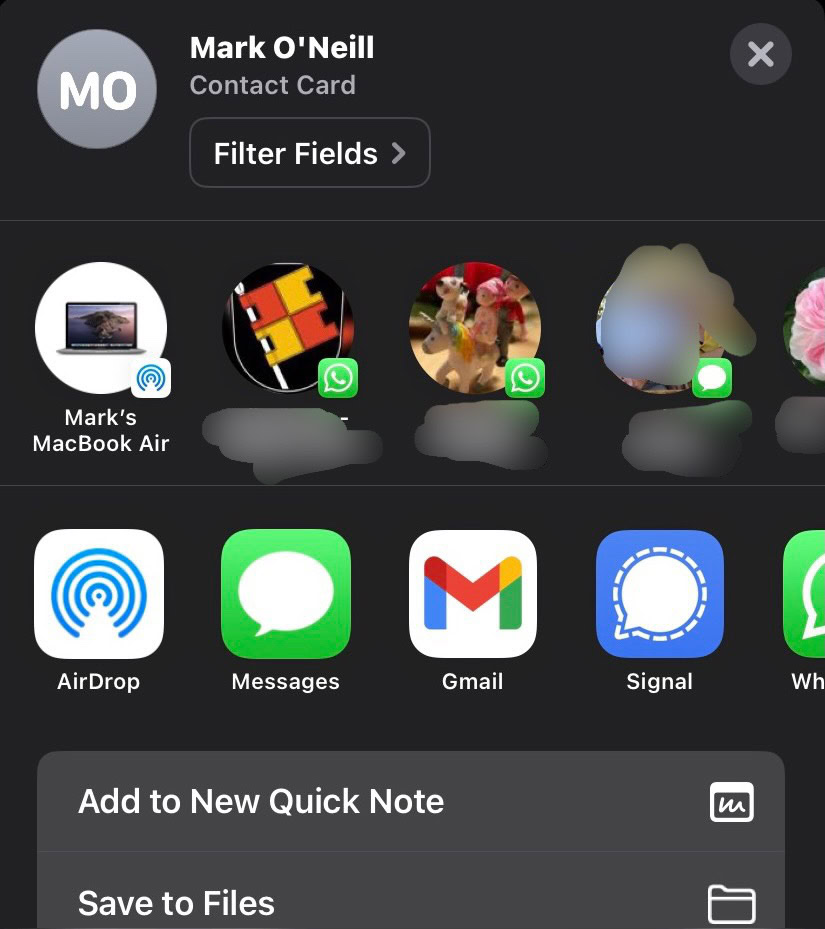 send ios contact to mac via airdrop