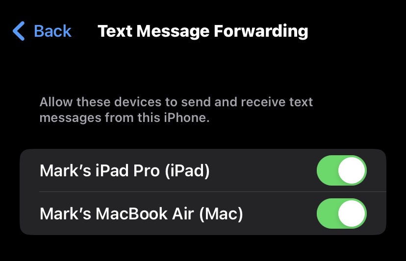text forwarding iphone devices