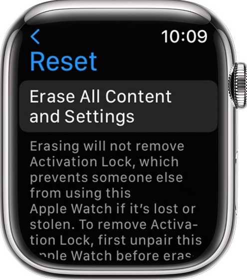 apple watch general reset
