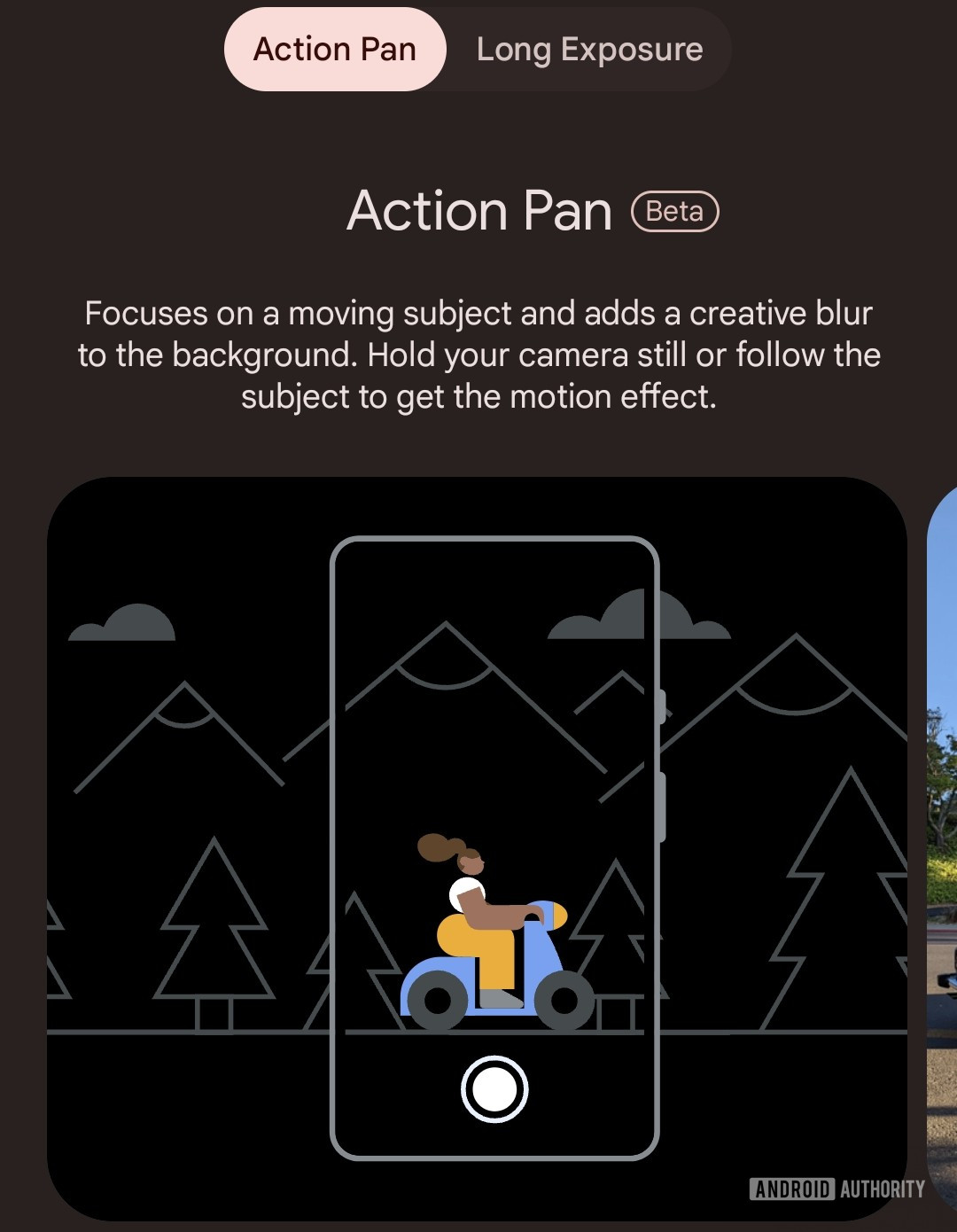 A screenshot of the Android 13 Action Pan feature providing instructions on how to use it.