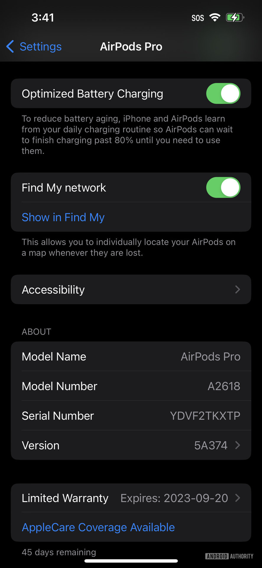 A screenshot of the AirPods Pro 2 settings page in the iPhone Settings app showing the bottom portion.