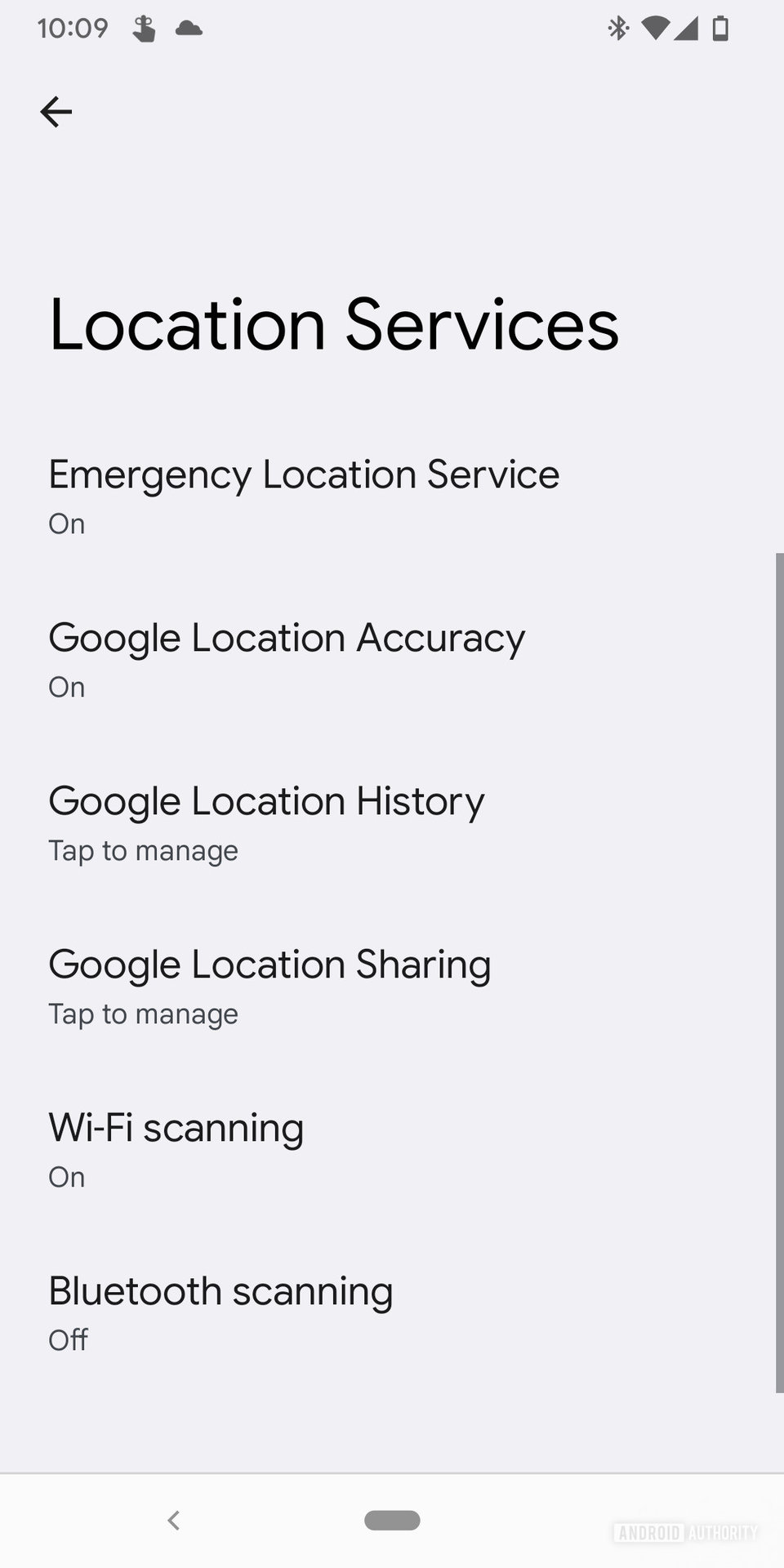 A screenshot of the Android 12 location services settings page.
