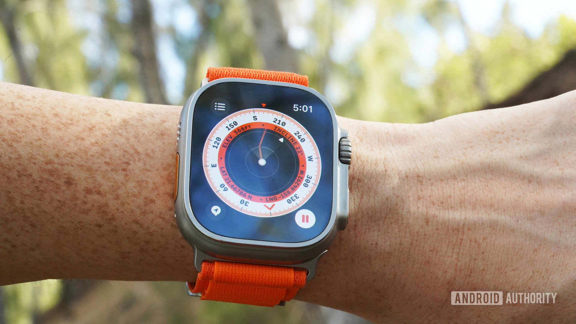 An Apple Watch Ultra user activates the Backtrack feature.