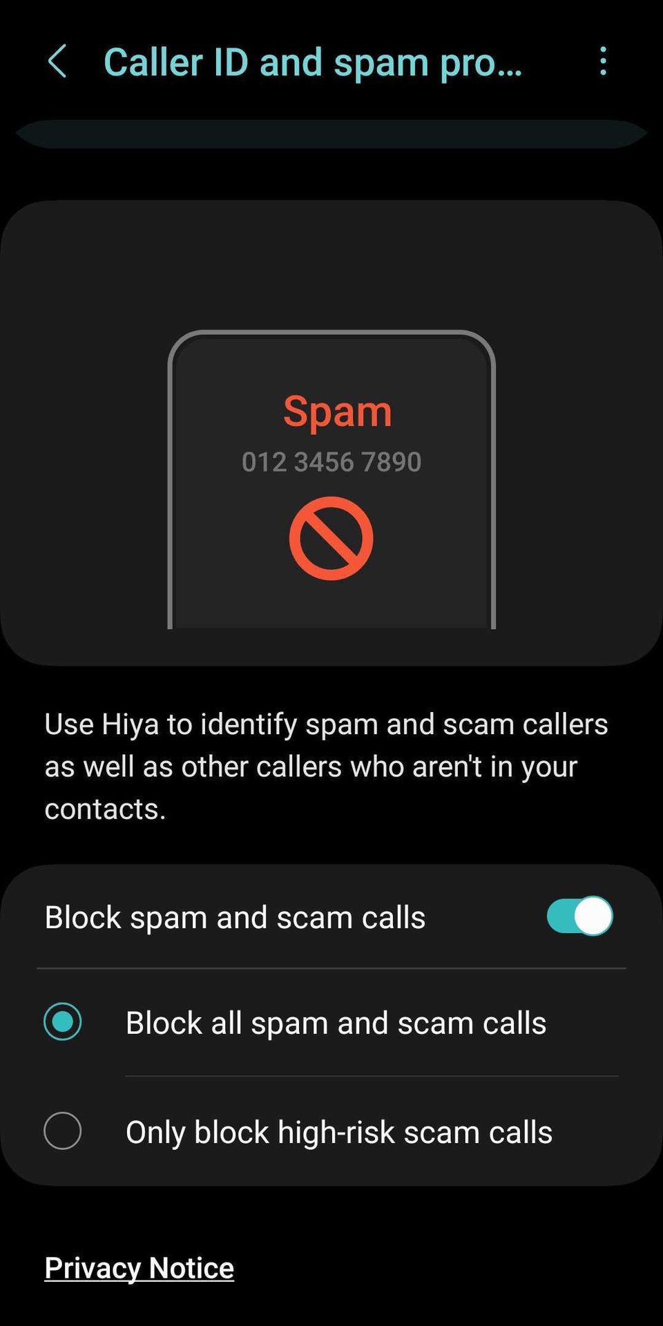 Block spam and scam calls Hiya