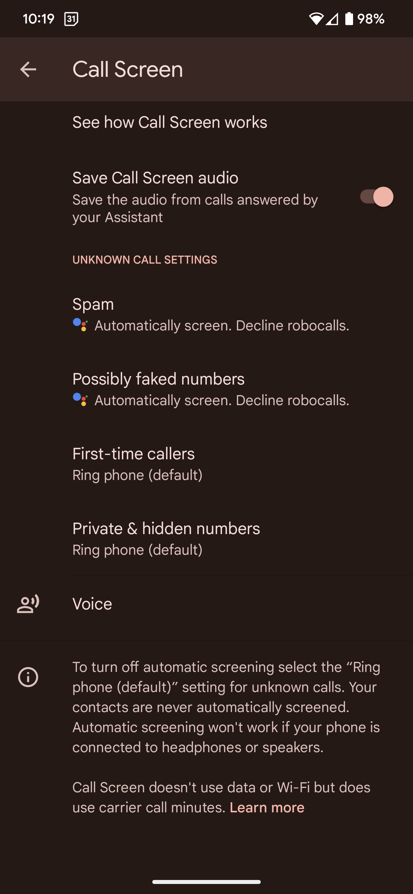 Change Call screening voice Pixel 7 4