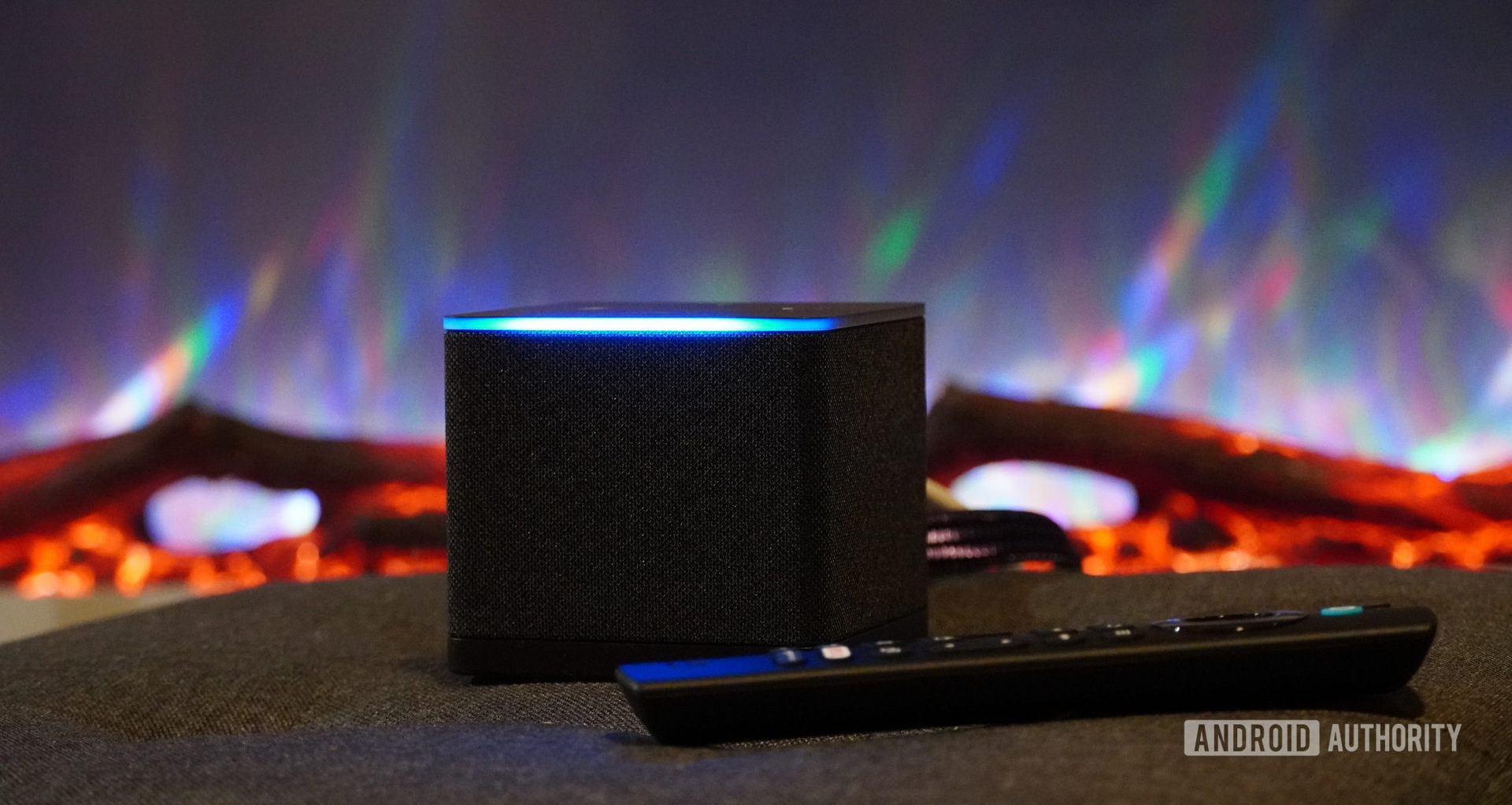 Fire TV Cube and remote by fireplace - The best media streaming devices
