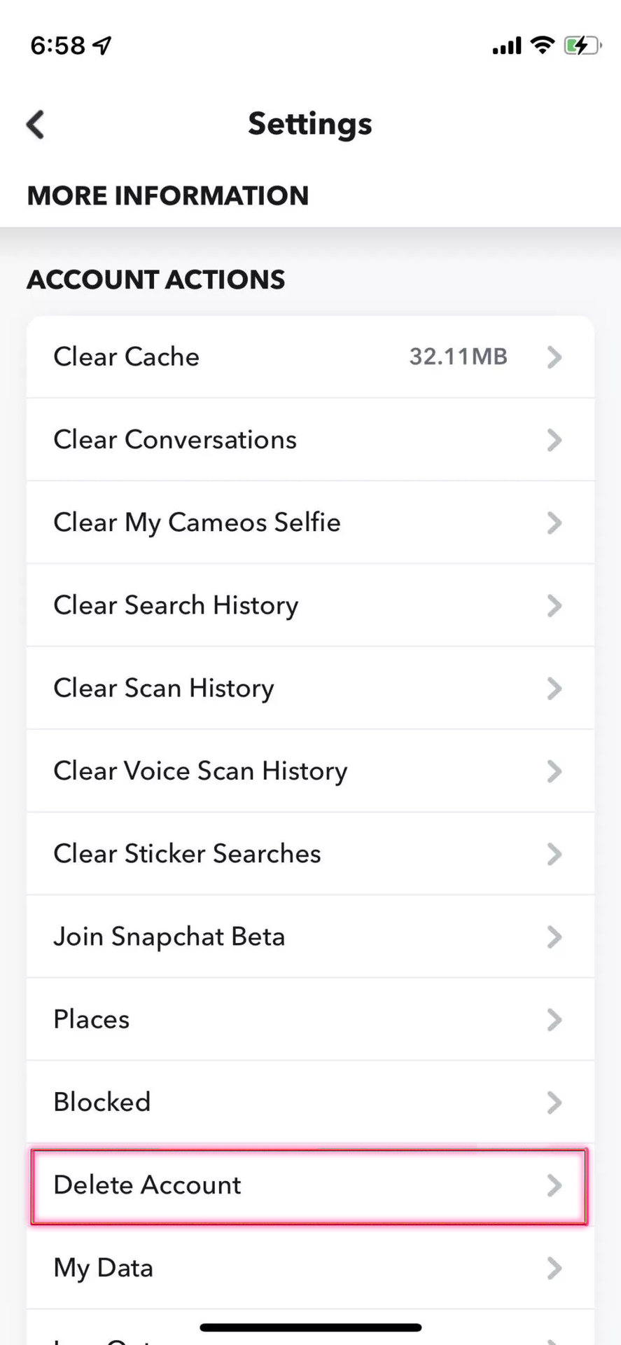 Delete Snapchat Account iOS 2