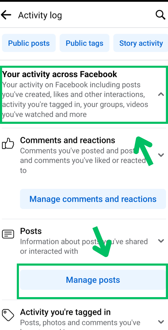 Facebook Manage Posts
