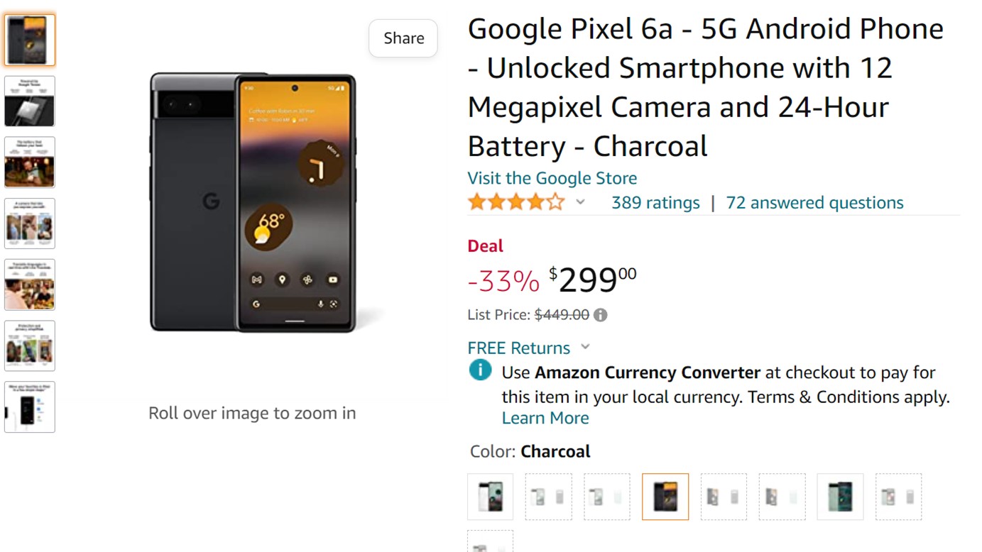 Google Pixel 6a Amazon deal