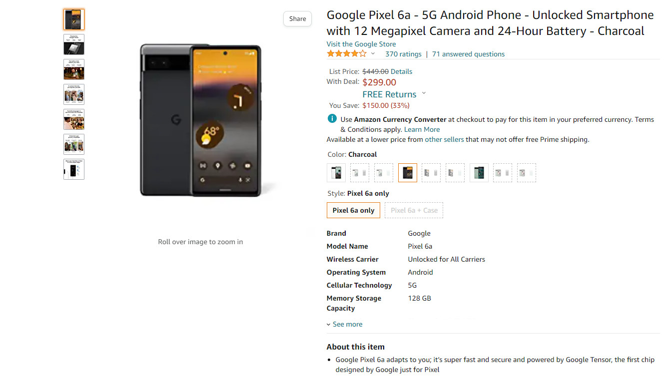 Google Pixel 6a amazon deal