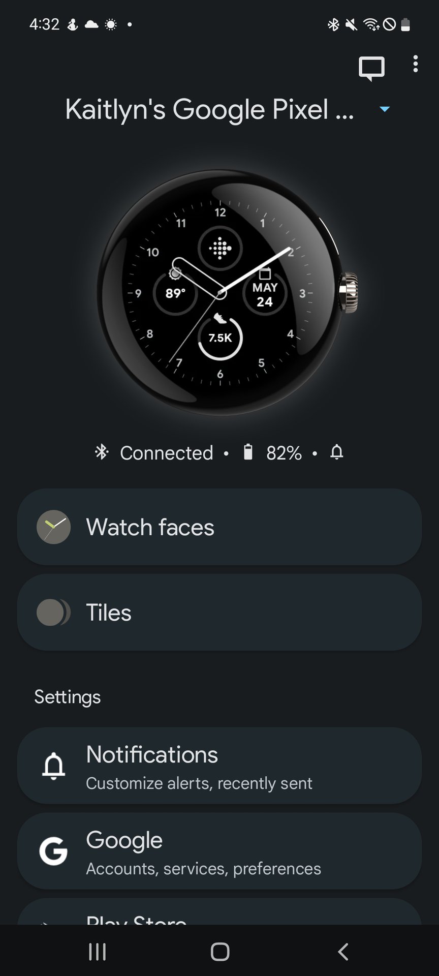 Google Pixel Watch App Main Screen