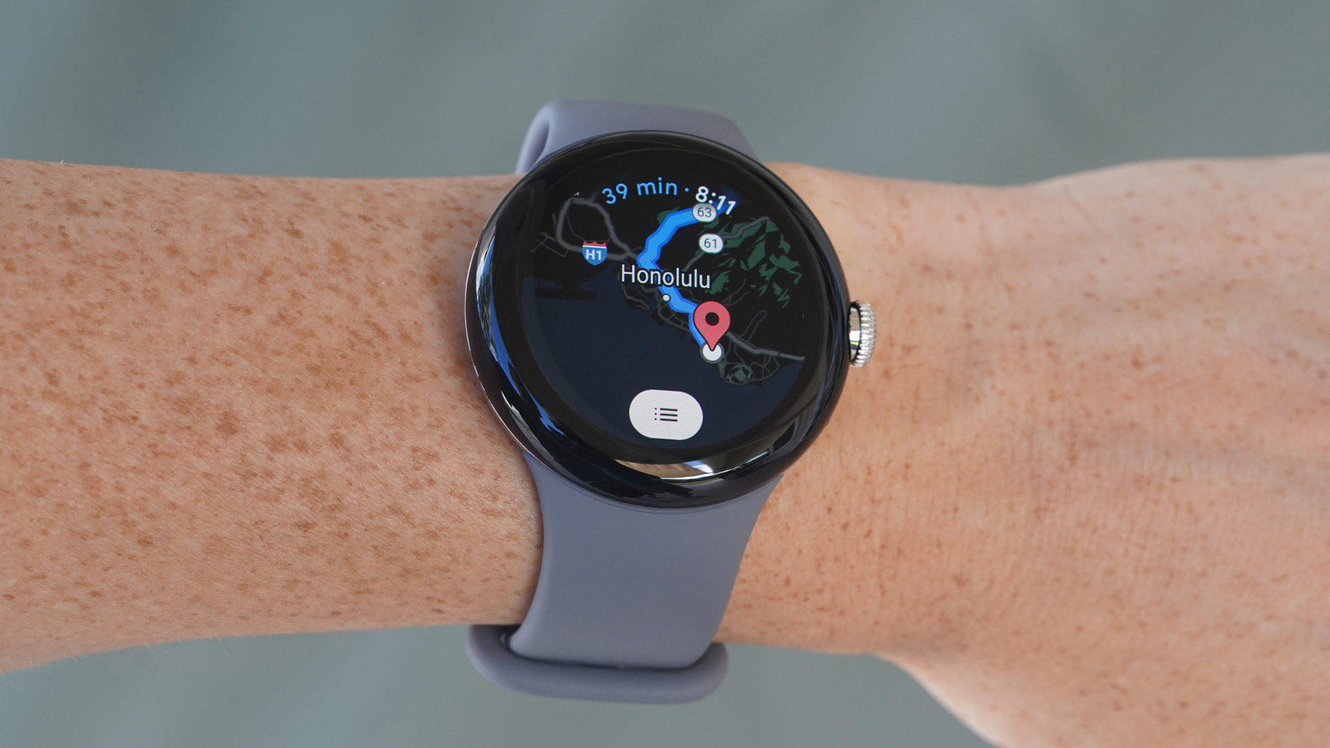 Google Pixel Watch on wrist showing Maps.
